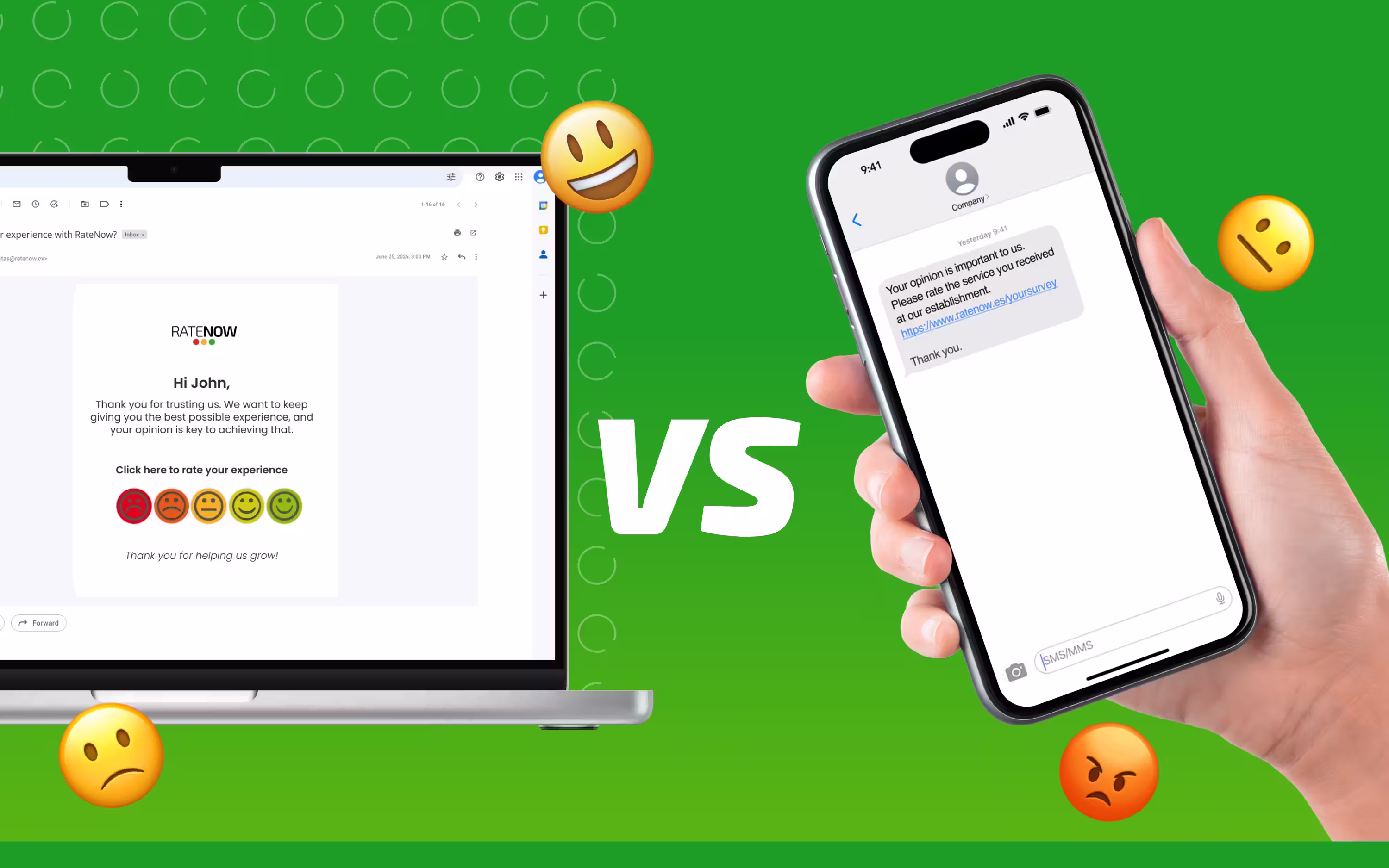 Diferencia de canales digitales de feedback de RateNow